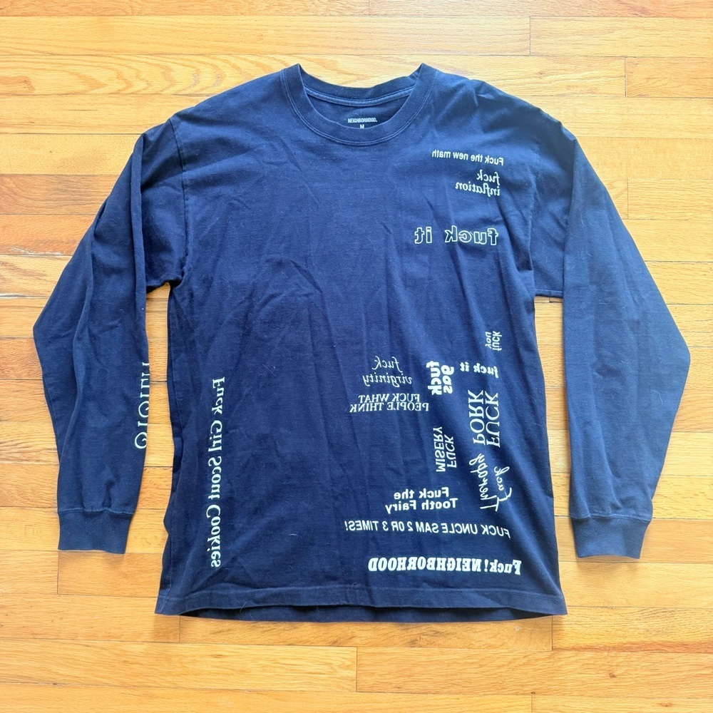 NEIGHBORHOOD Tokyo Long Sleeve Crew Neck T Shirt F*ck Explicative Black Medium‎